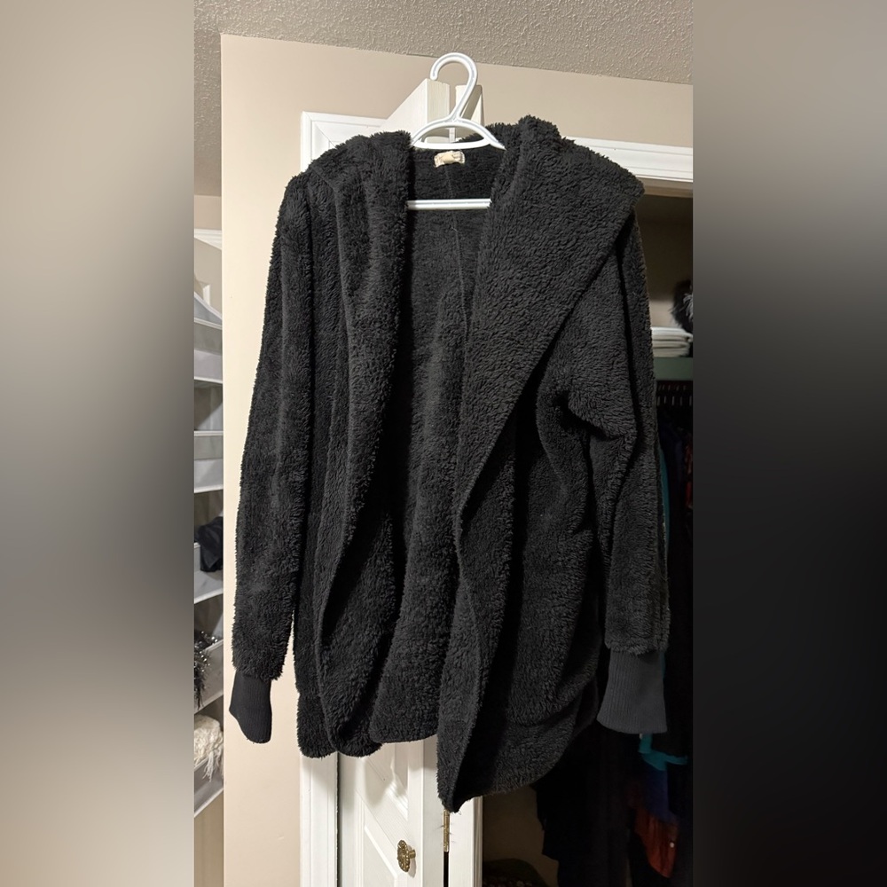 Cozy Teddy Bear Plush Black Cardigan One Size